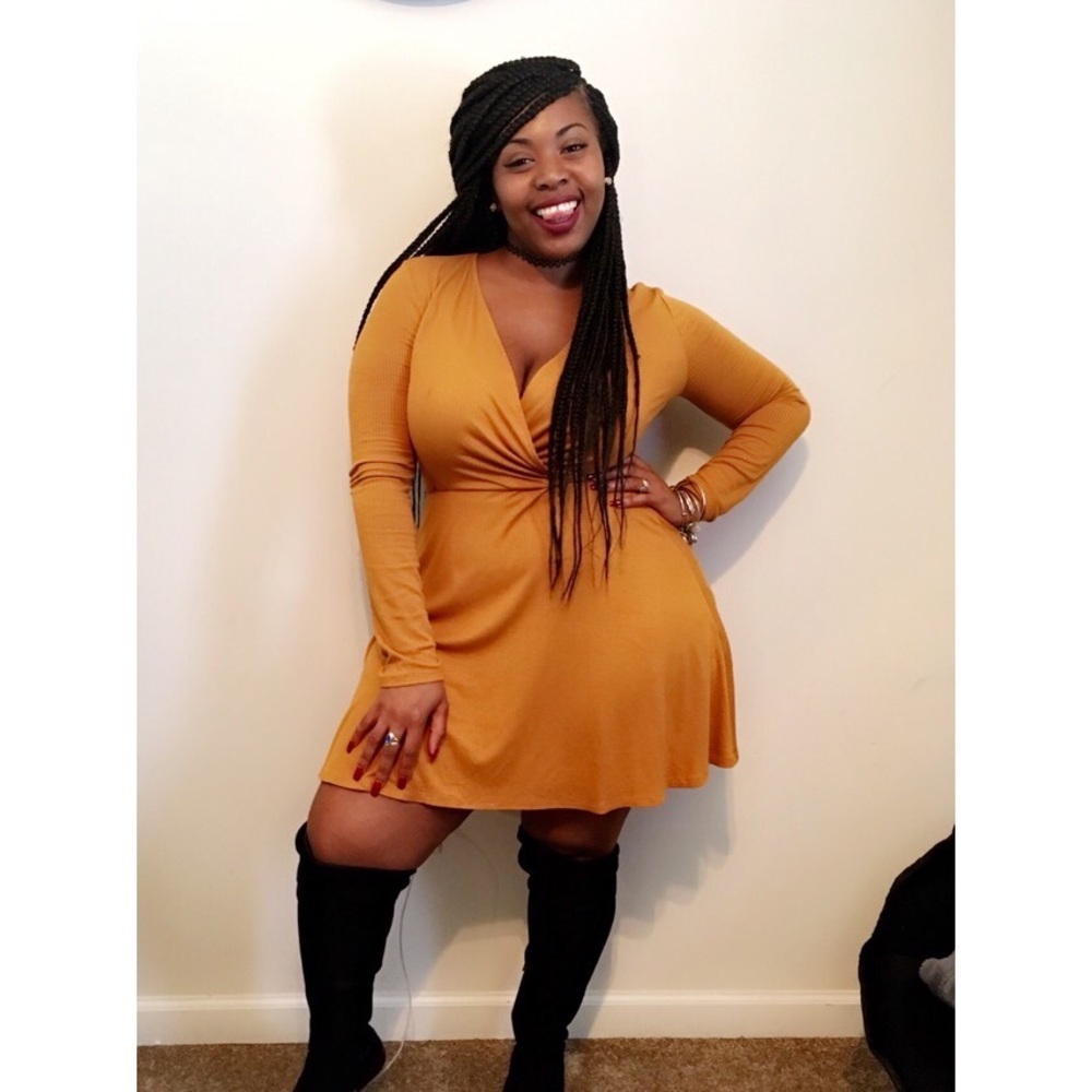 Wrap around Mustard colored Dress.